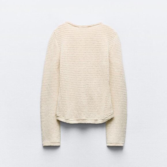 BNWT ZARA COMBINATION KNIT CARDIGAN LONG SLEEVES OFF WHITE/BEIGE MEDIUM - Picture 7 of 11